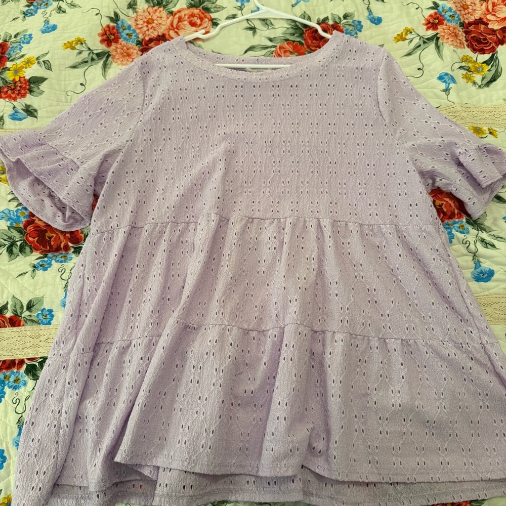 Women’s Eyelet Tiered Peplum Top - Lavender - Picture 2 of 5